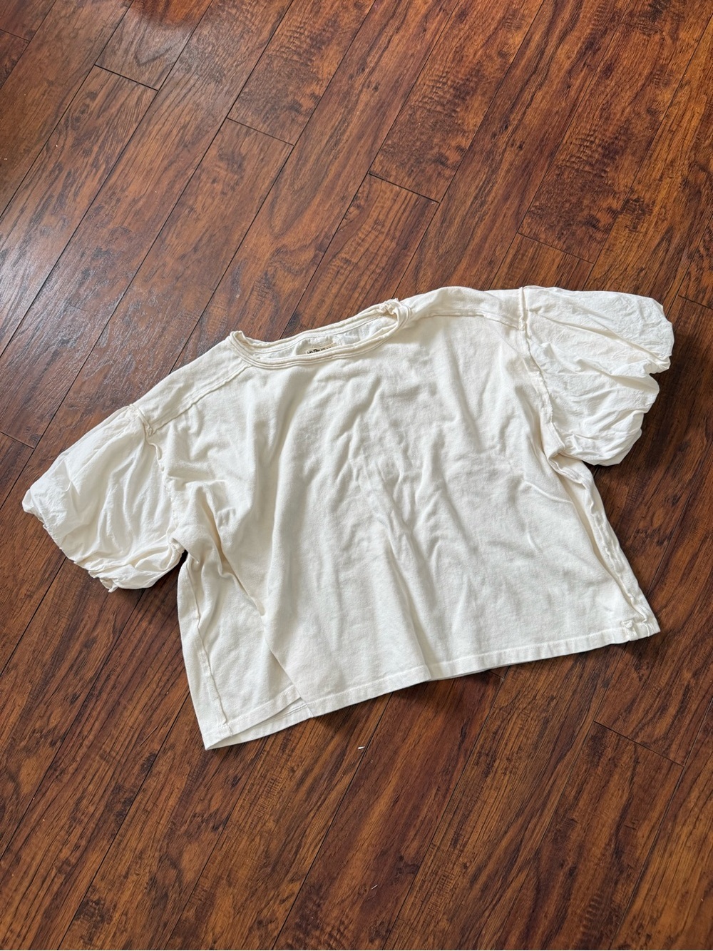 We The Free Blossom Tee Puffy Sleeve 100% Cotton Top White | Size M - Picture 4 of 7